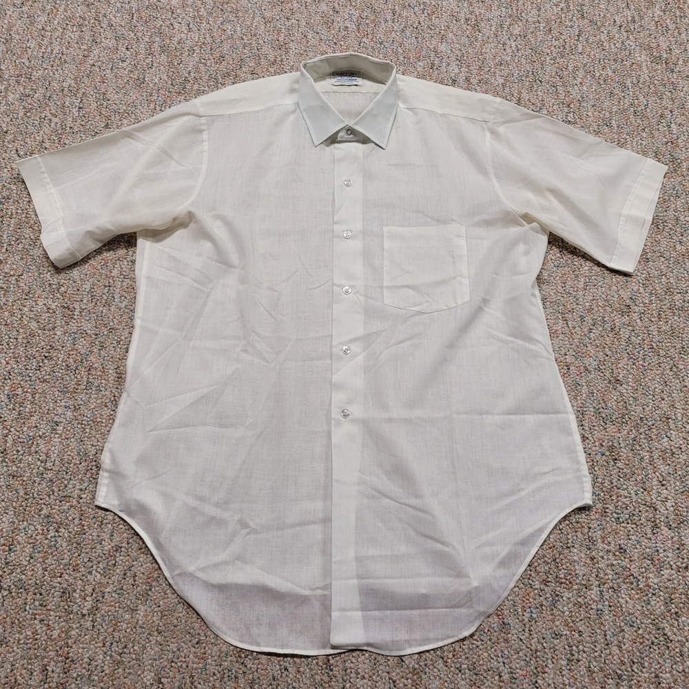 Arrow Perma-Iron Batiste Shirt Mens XL White Vintage 70s Short Sleeve USA